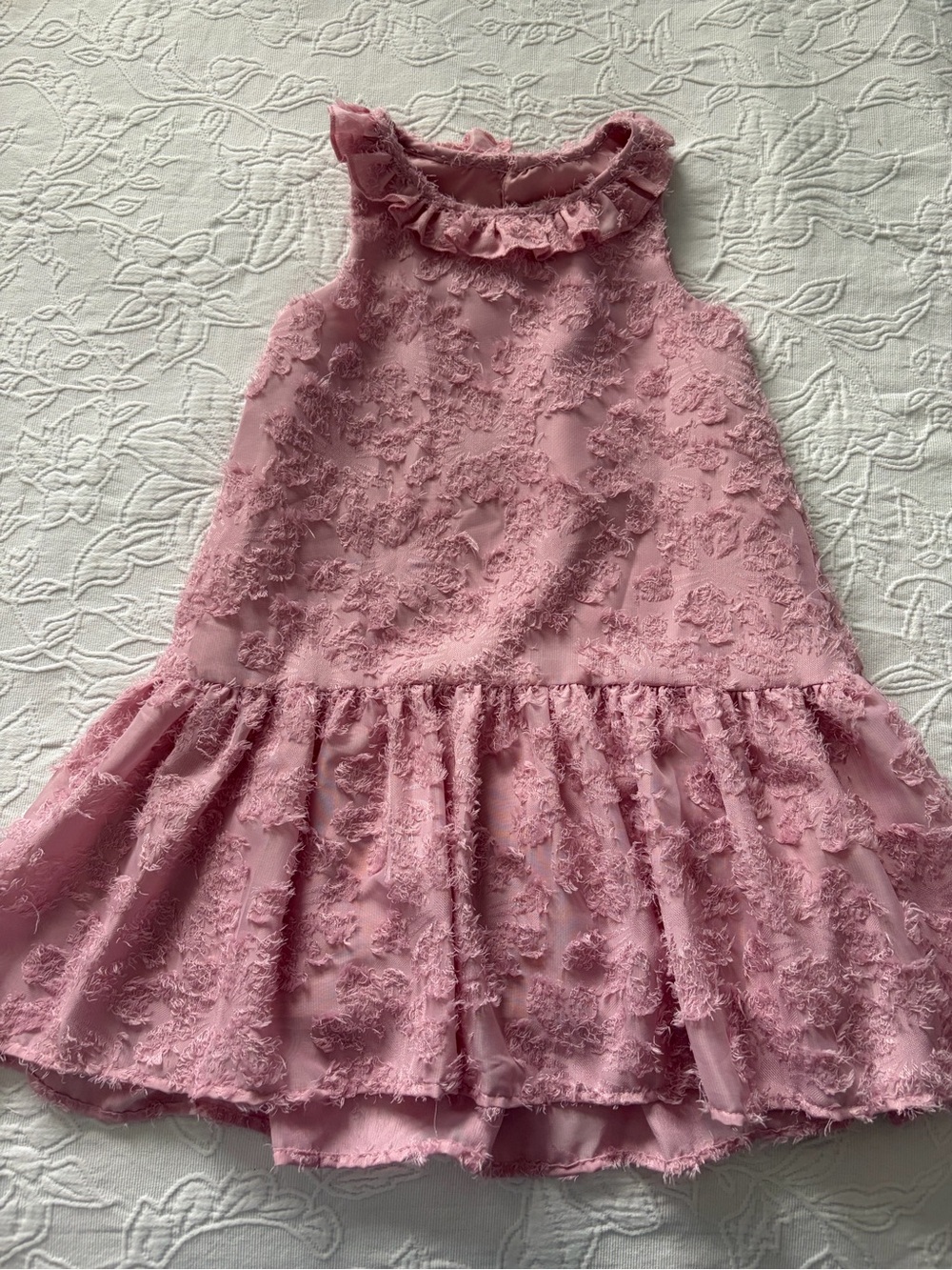 H&M 3T Girls Pink Textured Ruffle Neck Dress
